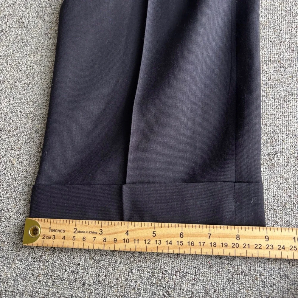 Giorgio Sanetti Dress Pants Mens 36x32 Pleated Dark Navy Super 100s Merino Wool